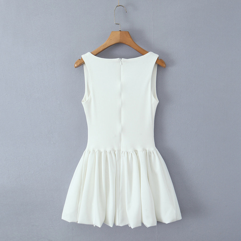 Square-Neck Ruched A-Line Mini Dress