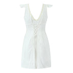 Lace-Up V-Neck A-Line Mini Dress
