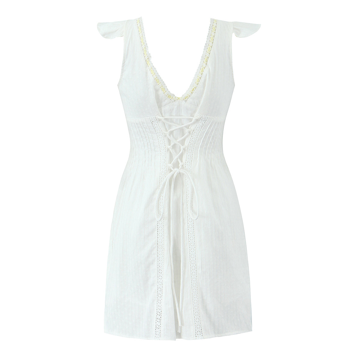 Lace-Up V-Neck A-Line Mini Dress