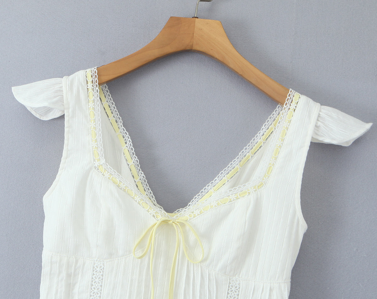 Lace-Up V-Neck A-Line Mini Dress
