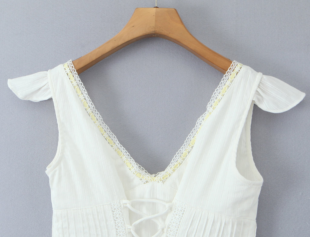 Lace-Up V-Neck A-Line Mini Dress