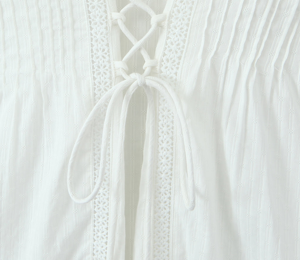 Lace-Up V-Neck A-Line Mini Dress