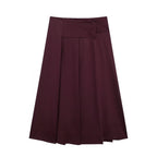 Pleated Solid-Color Midi Dress