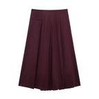 Pleated Solid-Color Midi Dress