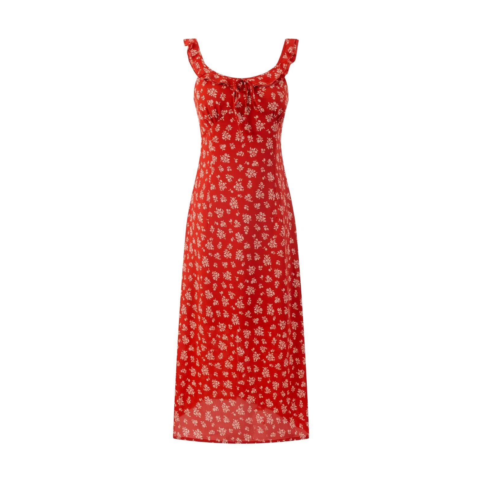 Women's Floral Cami Ruffled Slit Vacation Midi Dress