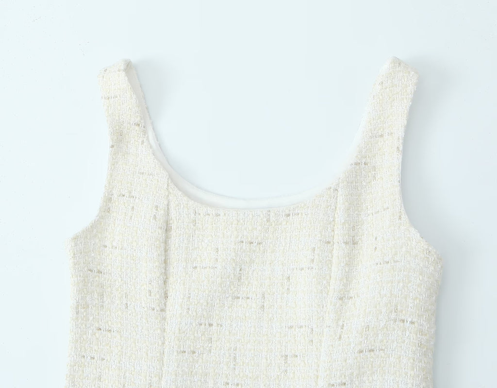 Debutante Woolen Spaghetti-Strap Dress Spring Autumn Slim Pleated