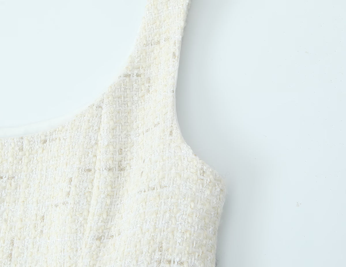 Debutante Woolen Spaghetti-Strap Dress Spring Autumn Slim Pleated