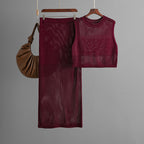 Women's Slim Hollow Out Cutout Vest and Skirt Two-Piece Set