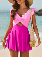 Ruffled Cross Tankini Swimwear