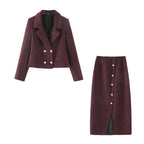 Women's Tweed Half Length Spring Blazer and Skirt Two-Piece Set