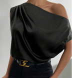 Women's Satin Asymmetric Shoulder Sleeveless Top