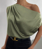 Women's Satin Asymmetric Shoulder Sleeveless Top
