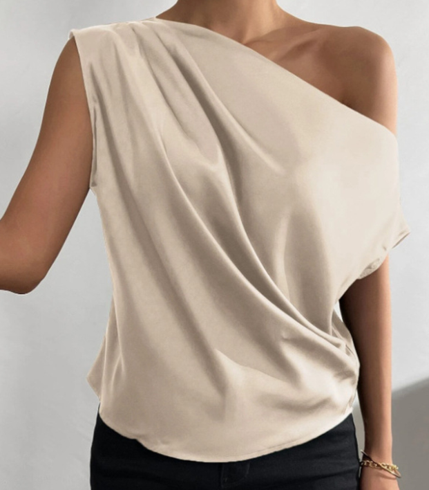 Women's Satin Asymmetric Shoulder Sleeveless Top
