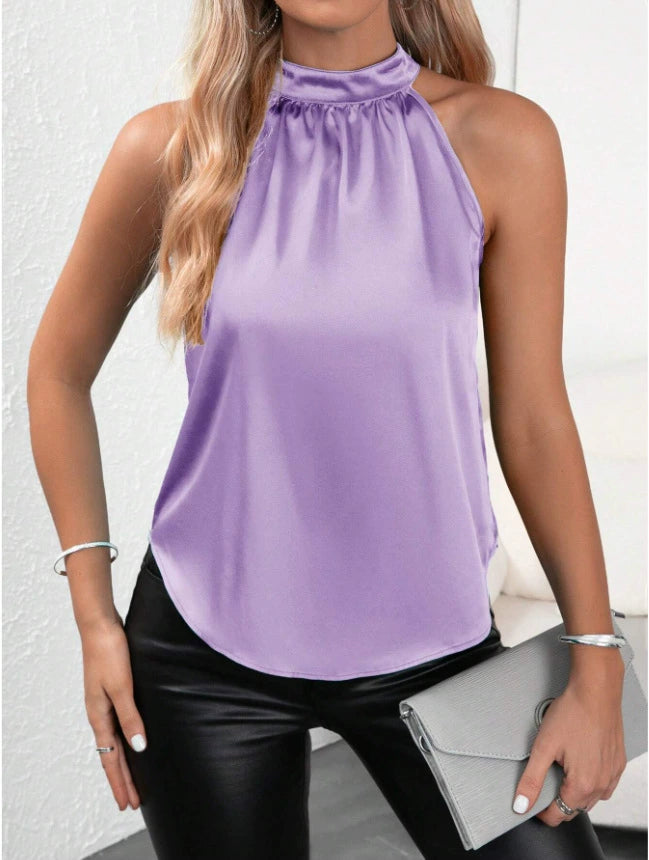 Women's Satin Off Shoulder Halter Top