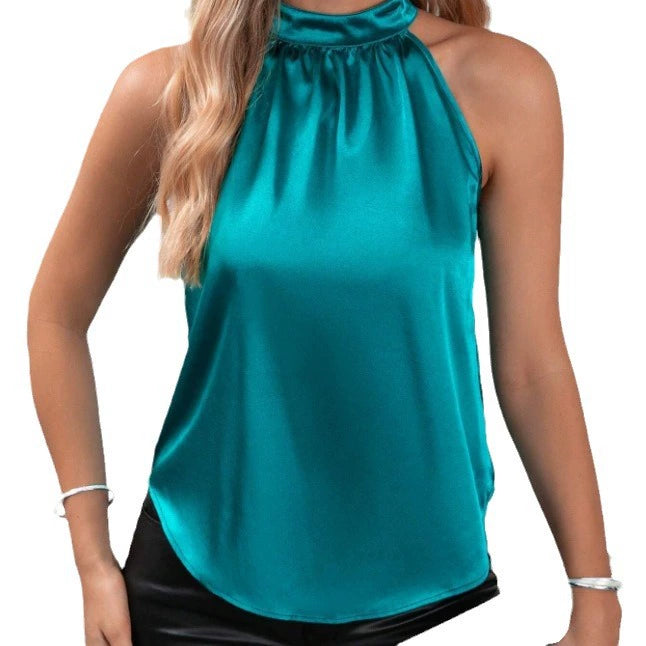 Women's Satin Off Shoulder Halter Top