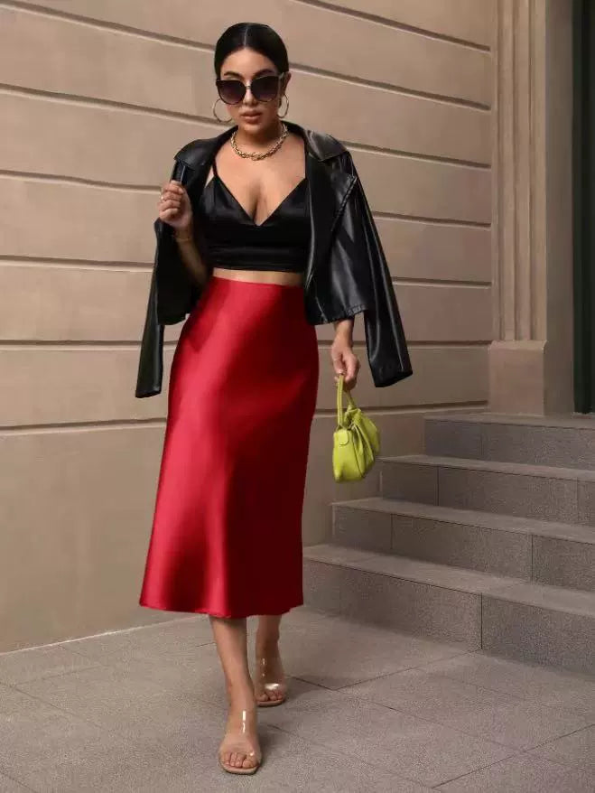 Women's Satin Fishtail Midi Skirt