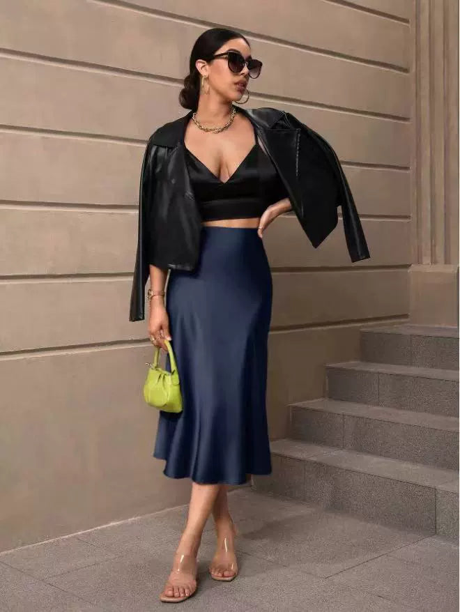 Women's Satin Fishtail Midi Skirt