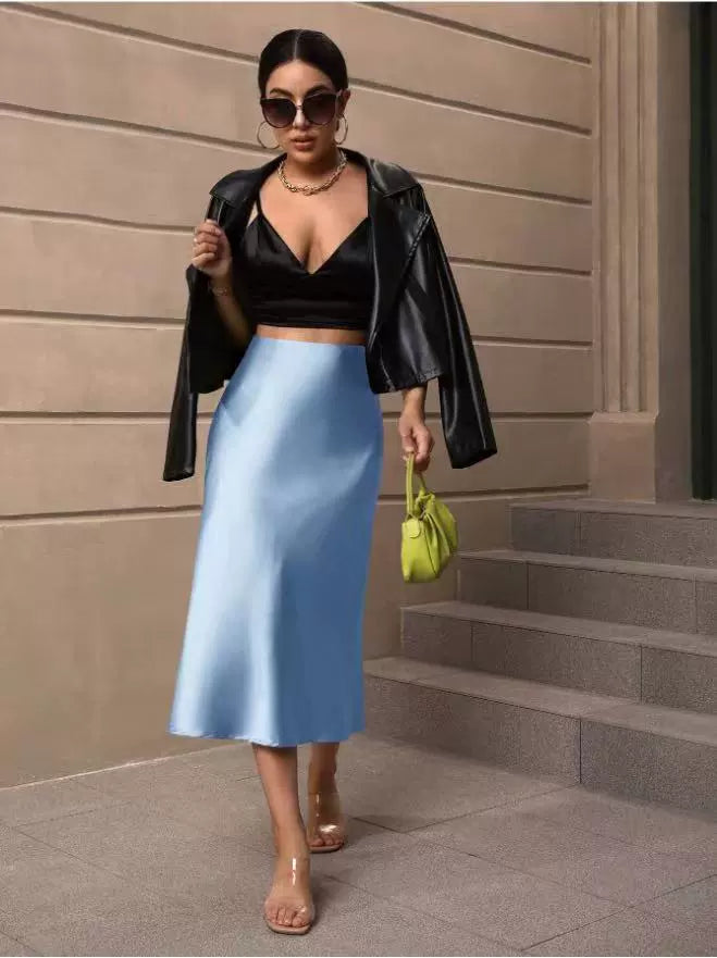 Women's Satin Fishtail Midi Skirt