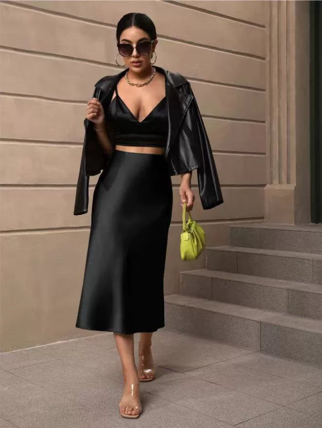 Women's Satin Fishtail Midi Skirt
