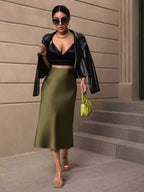 Women's Satin Fishtail Midi Skirt