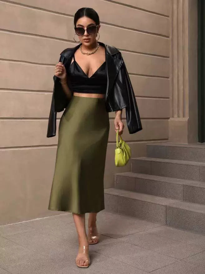 Women's Satin Fishtail Midi Skirt