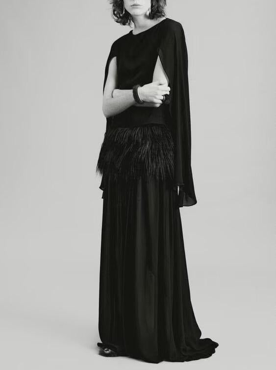 Women's Autumn Winter Artificial Fur Effect Belt Maxi Dress