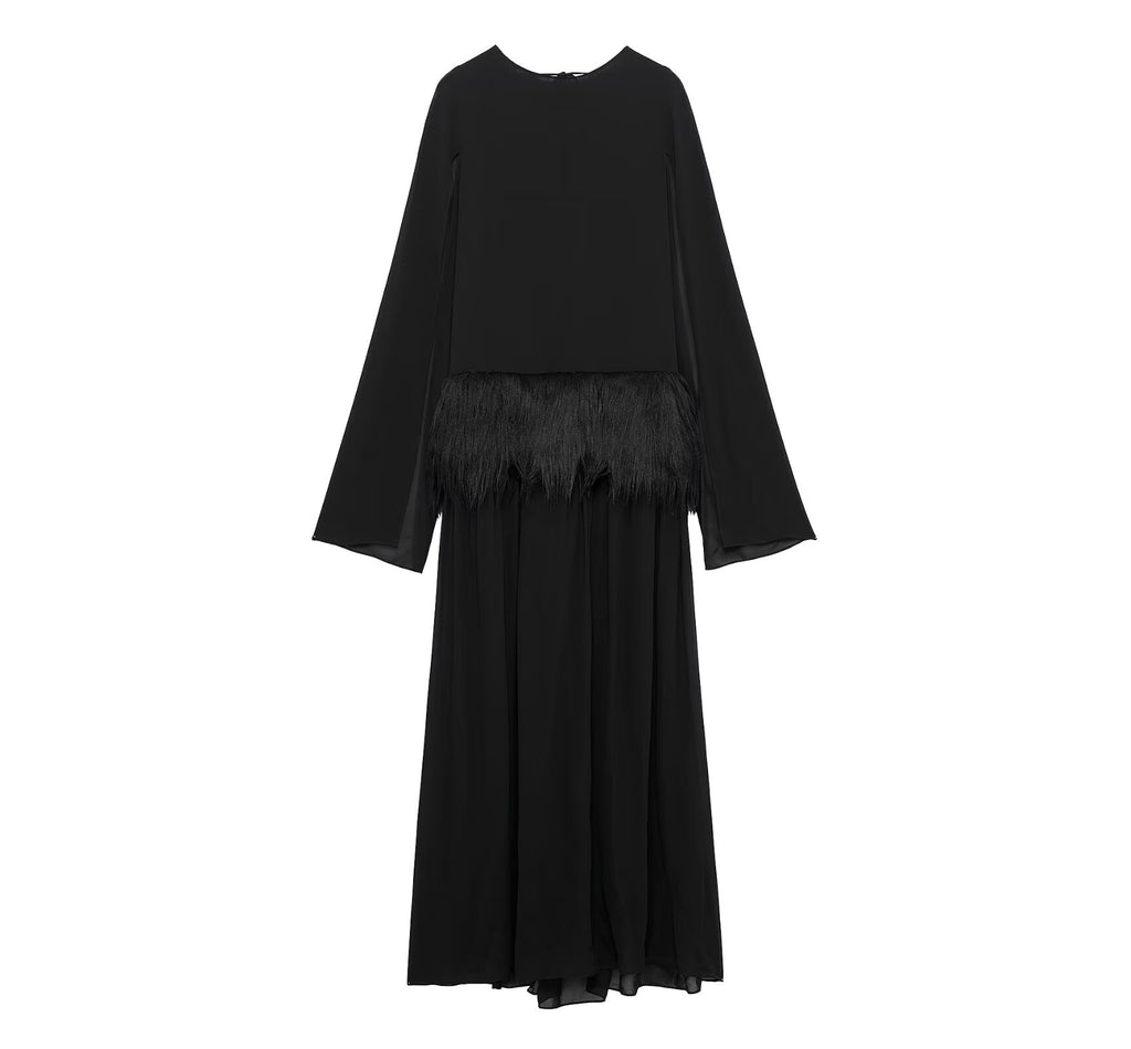 Women's Autumn Winter Artificial Fur Effect Belt Maxi Dress