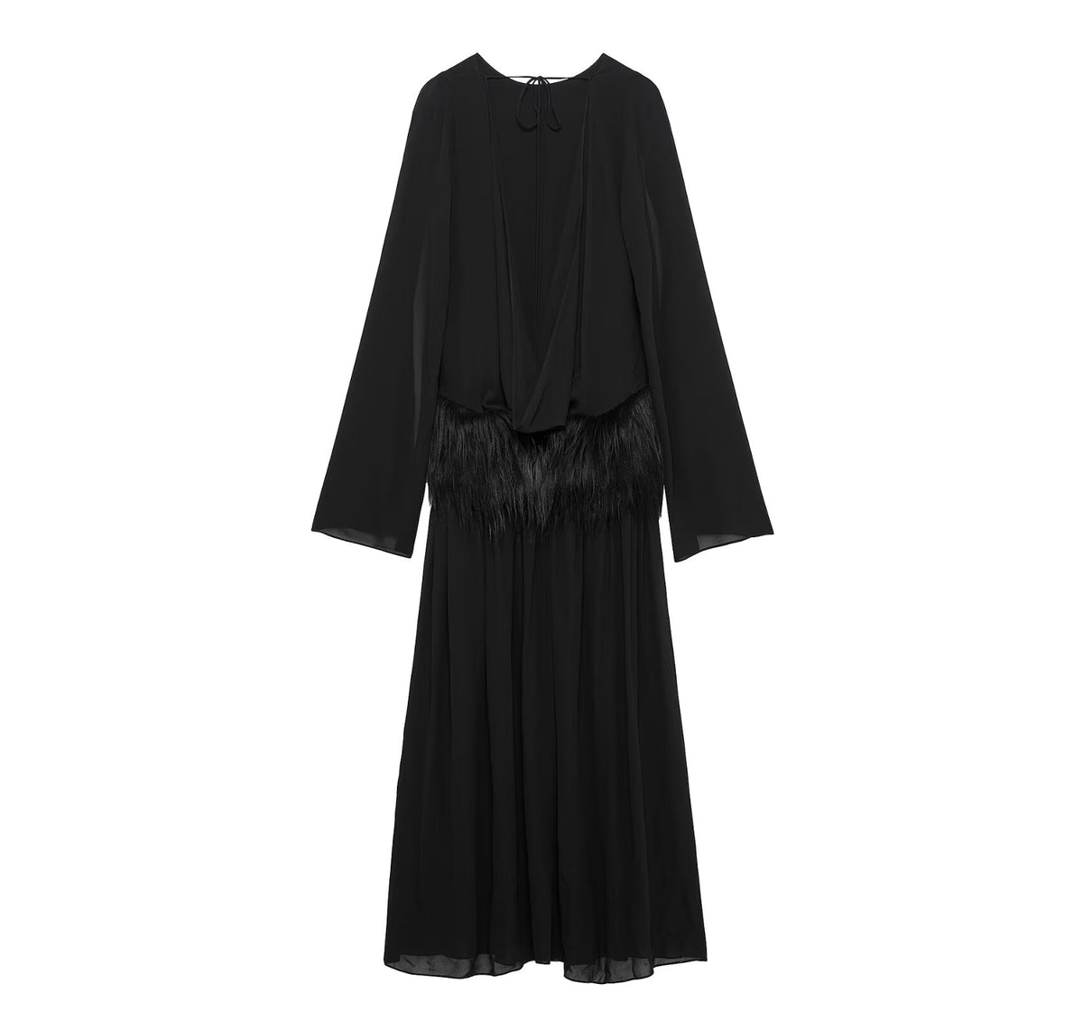 Women's Autumn Winter Artificial Fur Effect Belt Maxi Dress