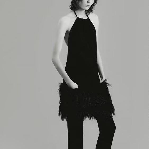 Women's French Simple Faux-Fur-Effect Dress