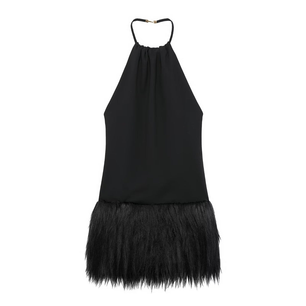 Women's French Simple Faux-Fur-Effect Dress