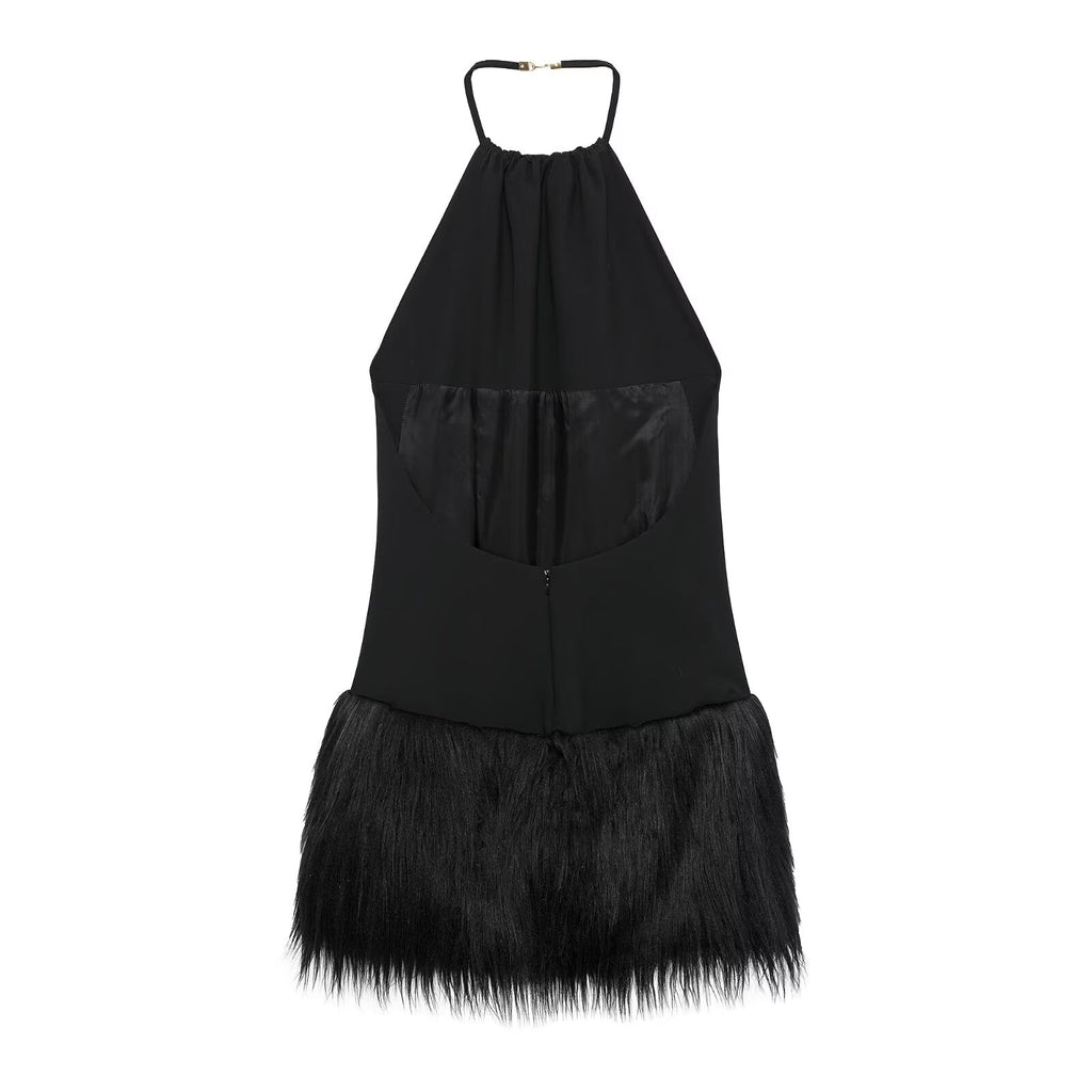 Women's French Simple Faux-Fur-Effect Dress