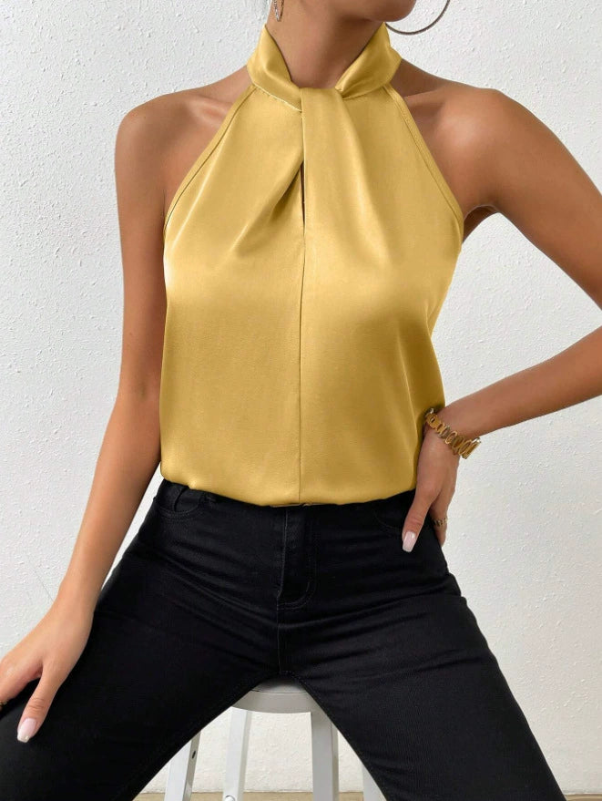 Women's Satin Halter Neck Sleeveless Top