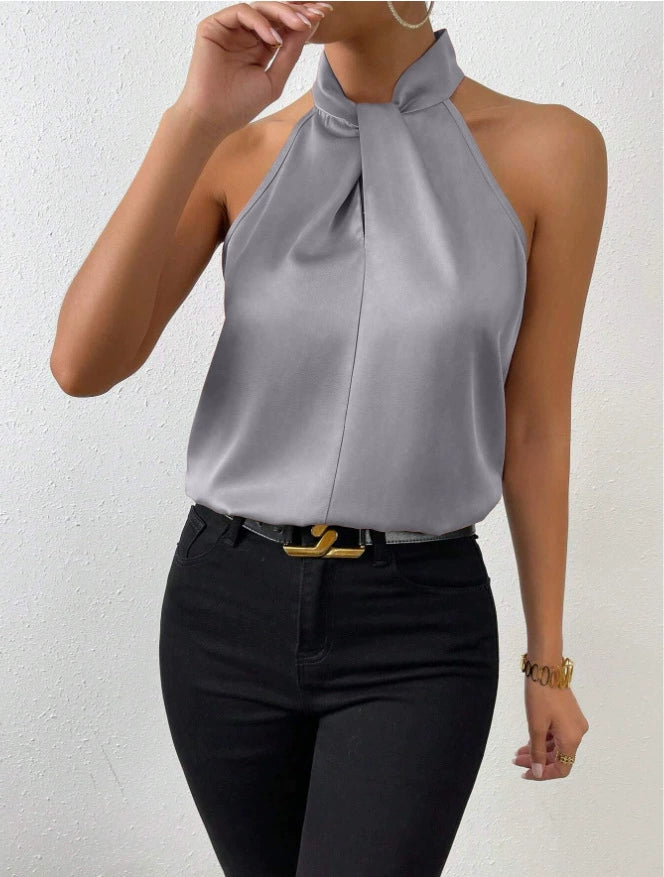 Women's Satin Halter Neck Sleeveless Top