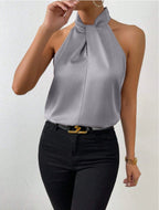 Women's Satin Halter Neck Sleeveless Top