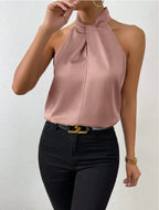 Women's Satin Halter Neck Sleeveless Top