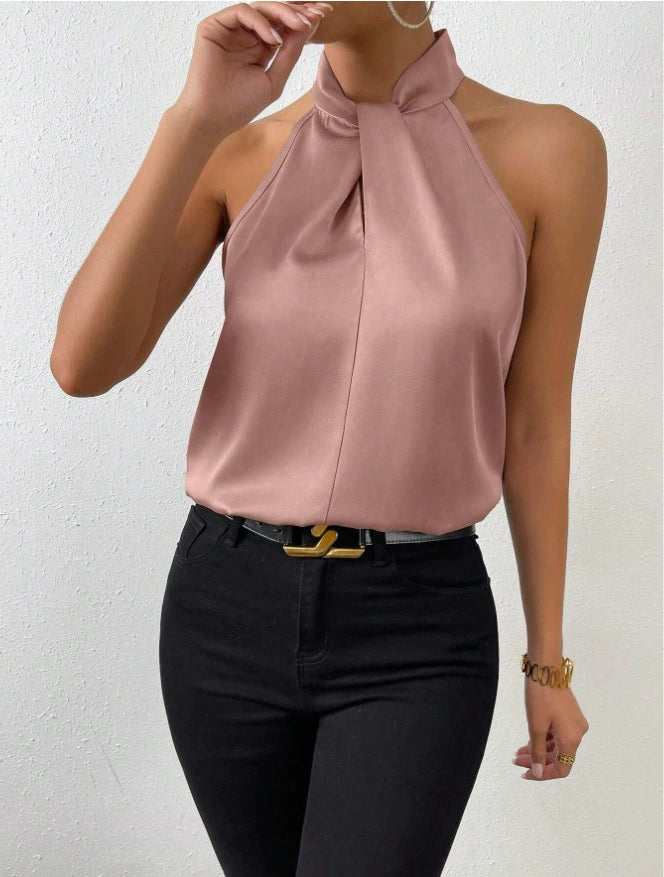 Women's Satin Halter Neck Sleeveless Top