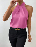 Women's Satin Halter Neck Sleeveless Top