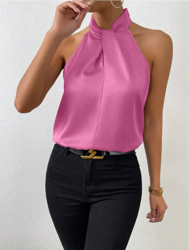 Women's Satin Halter Neck Sleeveless Top
