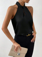 Women's Satin Halter Neck Sleeveless Top