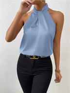 Women's Satin Halter Neck Sleeveless Top