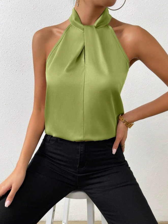 Women's Satin Halter Neck Sleeveless Top