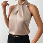 Women's Satin Halter Neck Sleeveless Top
