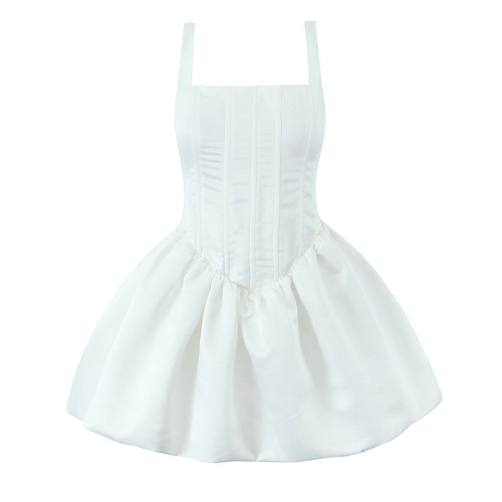 Spaghetti-Strap Boned A-Line Mini Dress