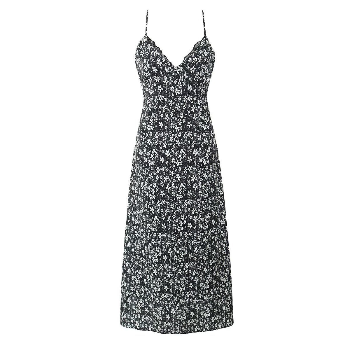 Deep-V-Neck Maxi Spring Vintage Floral Sling Dress