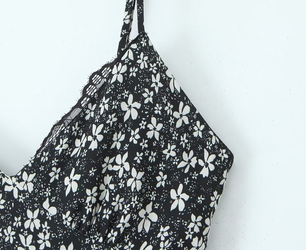 Deep-V-Neck Maxi Spring Vintage Floral Sling Dress