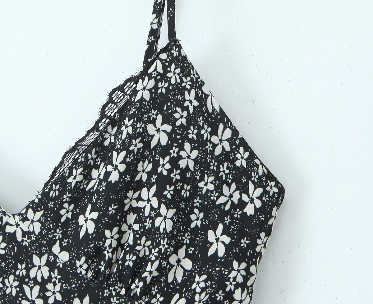 Deep-V-Neck Maxi Spring Vintage Floral Sling Dress