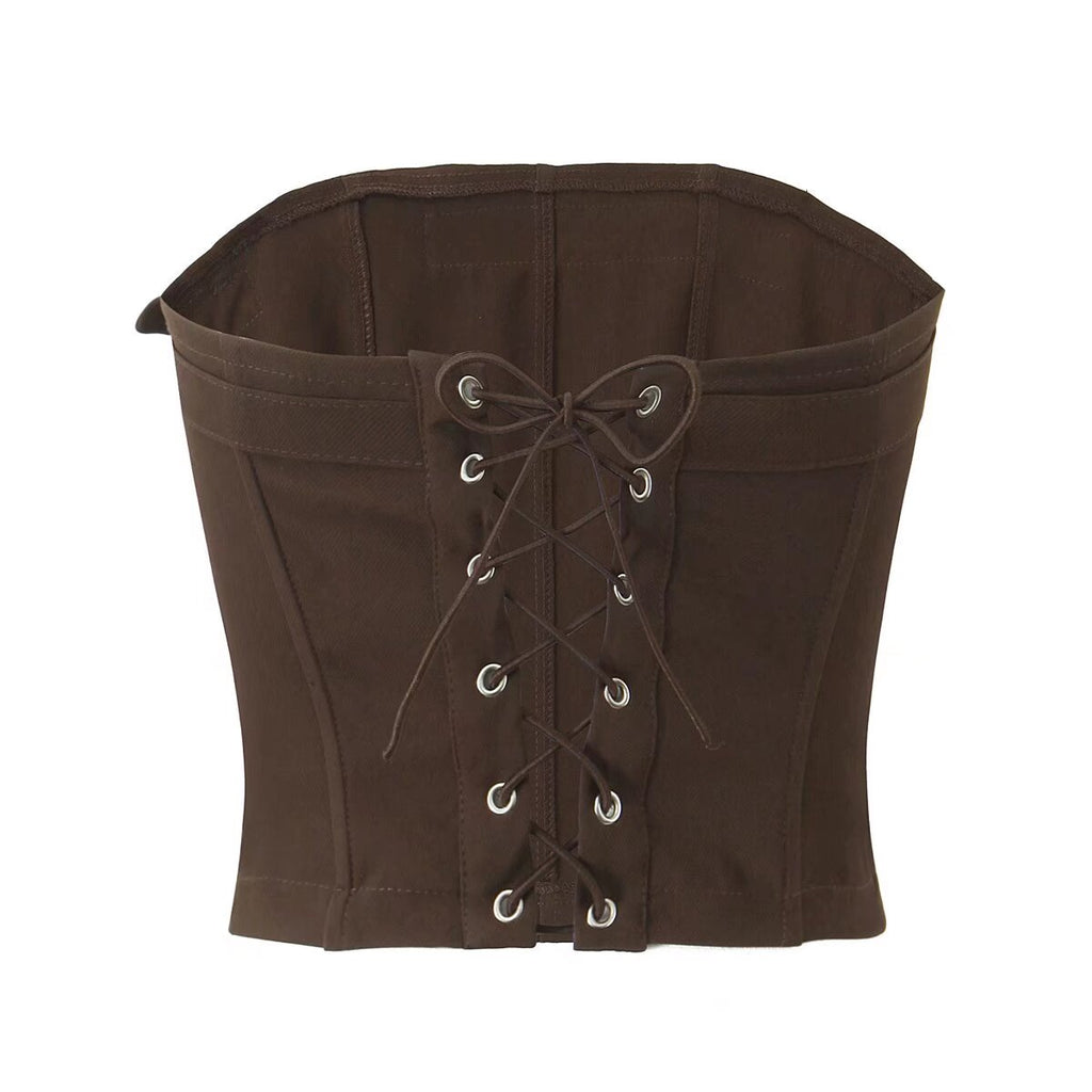 Women's Tube With Ornament Short Vest and Skirt Two-Piece Set