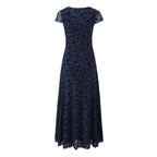 Retro V-Neck Short-Sleeve Mid Length Sweet Floral Flocking Dress