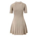 Women's Spring Women Clothes Polo Collar Design Slim Fit Slimming Waist Trimming Knitted Short Sleeve Deep V Plunge Neck Dress