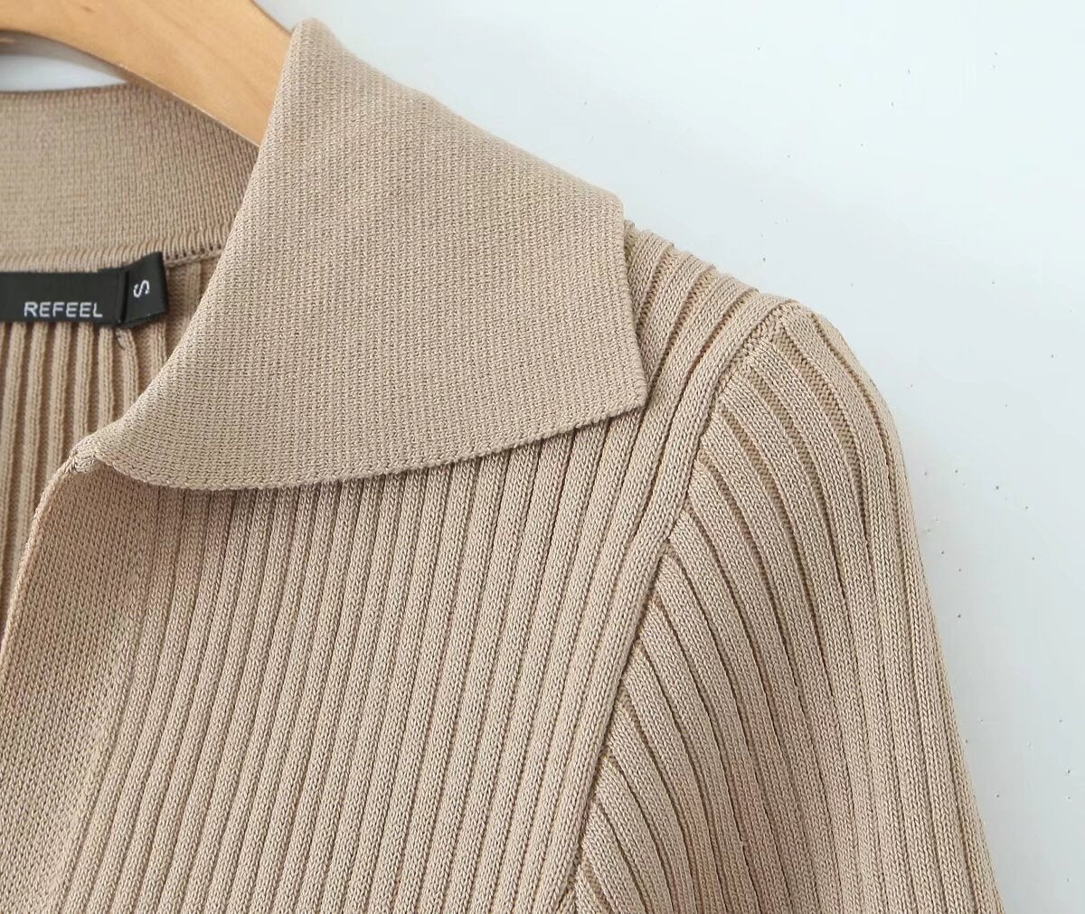Women's Spring Women Clothes Polo Collar Design Slim Fit Slimming Waist Trimming Knitted Short Sleeve Deep V Plunge Neck Dress